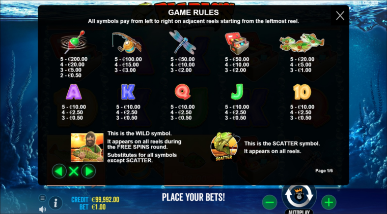 Big Bass Bonanza full paytable