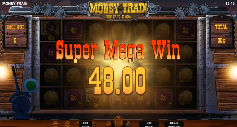 Крупный выигрыш в бонусном раунде слота Money Train